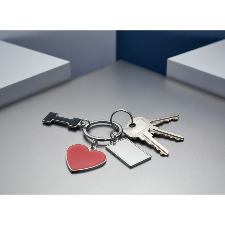 Brelok do kluczy "I love ..." z metalową plakietką | Lydus